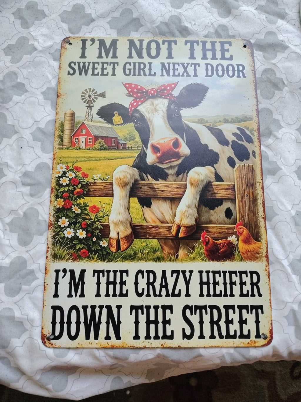 I'm Not the Sweet Girl Next Door, I'm the Crazy Heifer metal sign