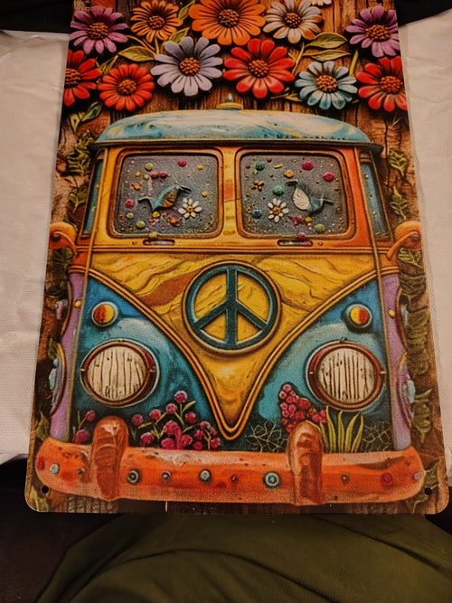 Hippie Peace Van metal sign