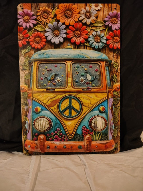 Hippie Peace Van metal sign