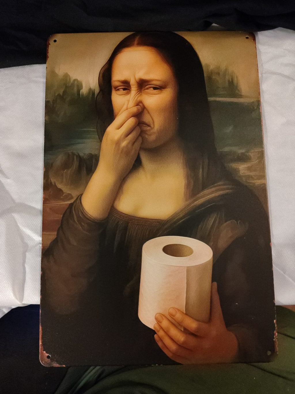 Mona Lisa Toilet Paper metal sign