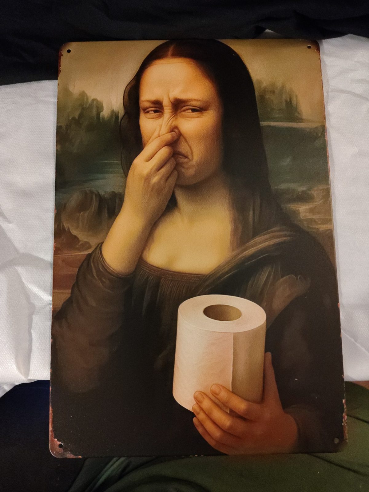 Mona Lisa Toilet Paper metal sign